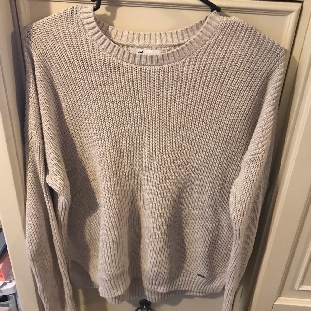 cream slightly cropped cable knit sweater